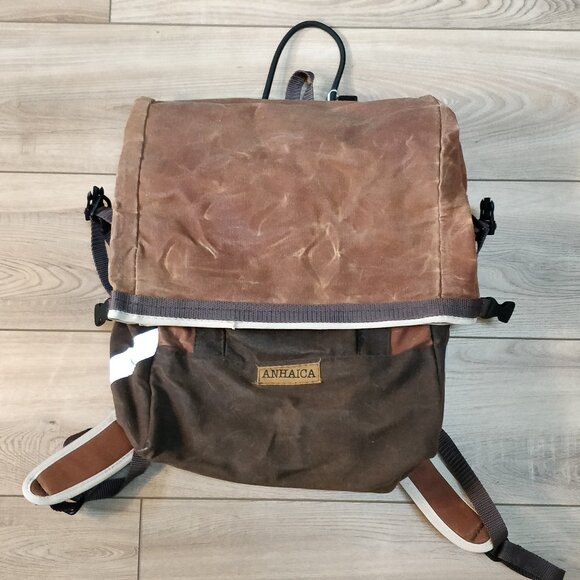 Ahanica Pannier/Roll Top Bag Brown Waxed canvas bike bag backpack - Picture 1 of 7